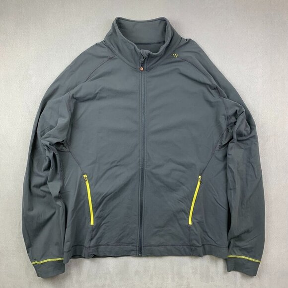 Lululemon Mens Sweater XL Gray Yellow Full Zip Track Jacket Ventilated Stretch - Picture 1 of 9